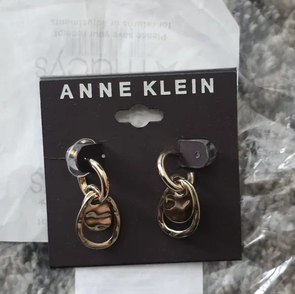 Anne Klein Gold and Black Hoop Earrings - Picture 2 of 4